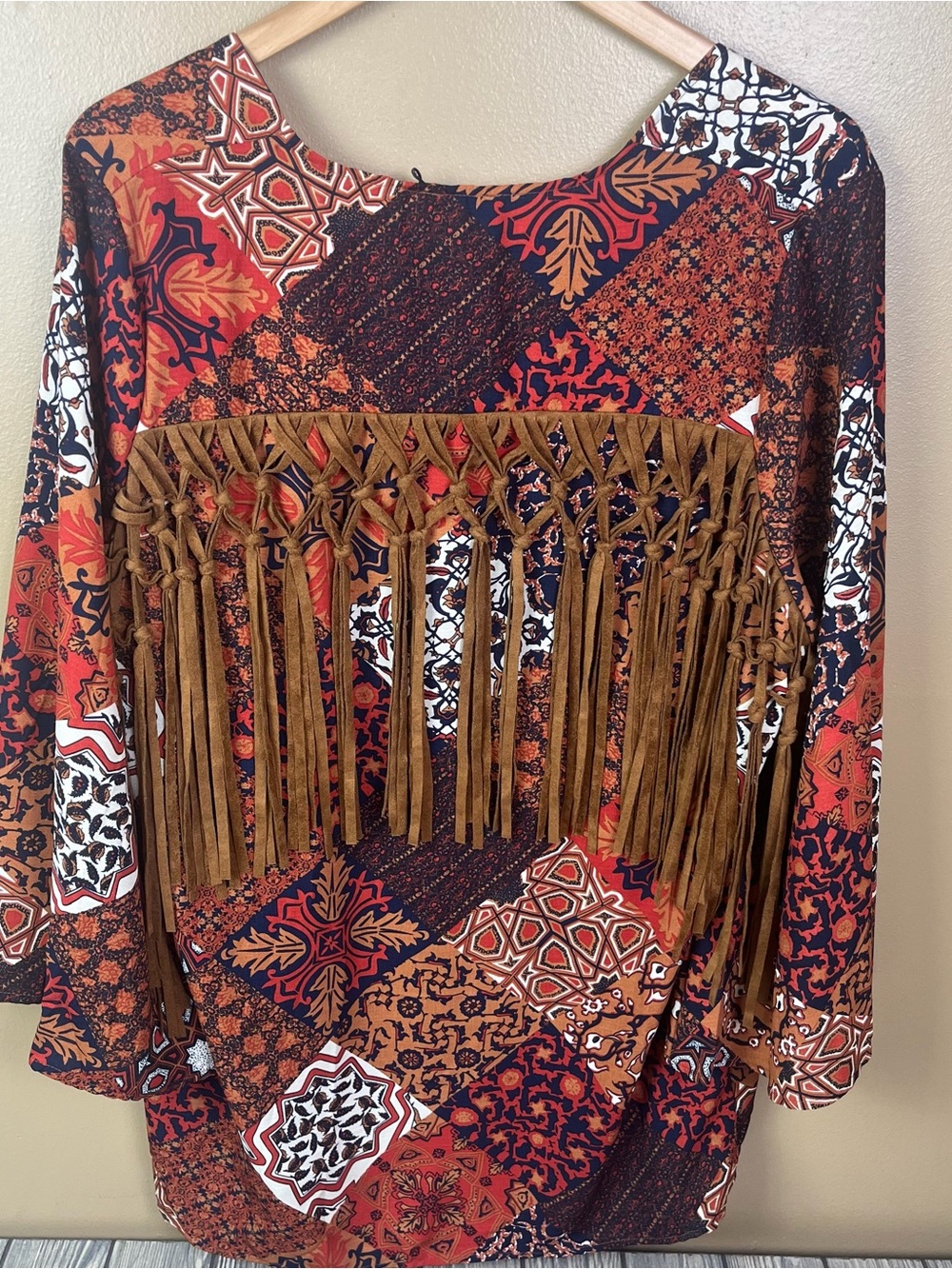 Earthbound Tassle Fringe Kimono Aztec Printed Size Large